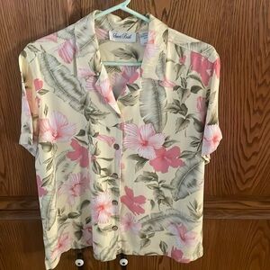 Pink green and yellow floral aloha shirt size large
